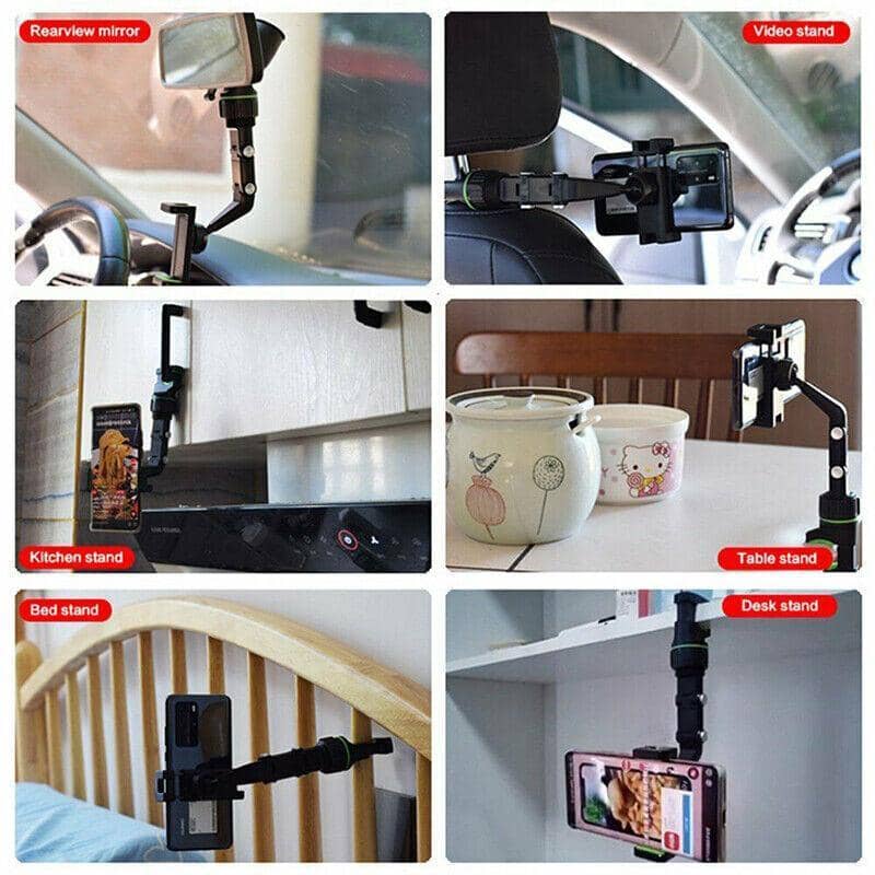 Rearview Mirror Phone Holder Adjustable ABS Mount - Grey - view 5