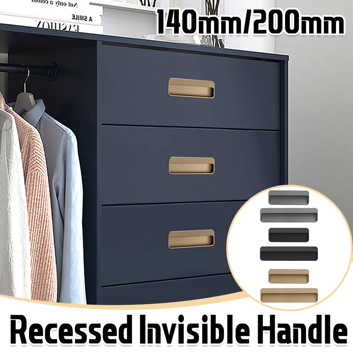 Recessed Invisible Cabinet Door Handle - Champagne Gold, 200 mm - view 2