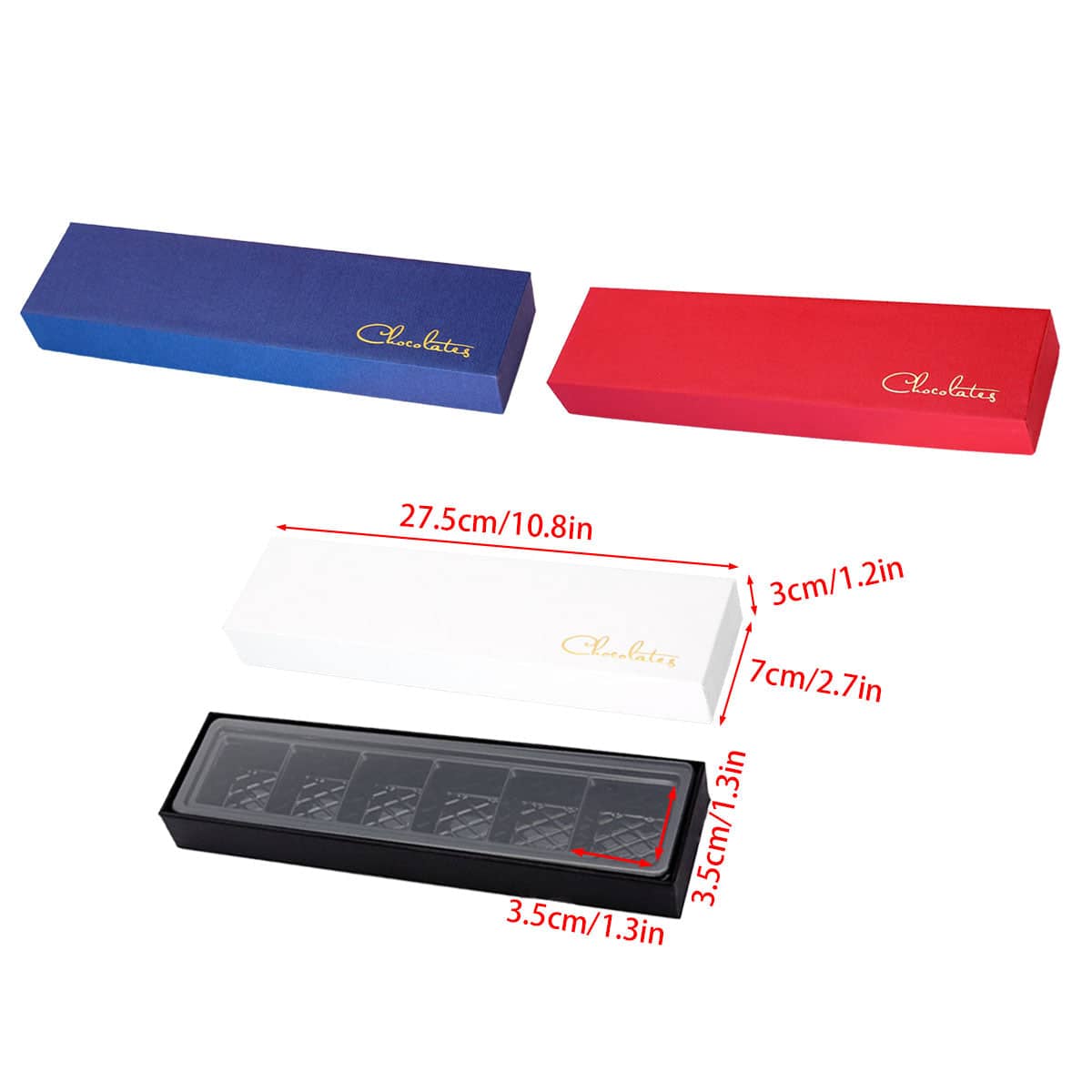 Rectangular Chocolate Gift Boxes, 7-Slot, Pack of 10 - Red - view 4