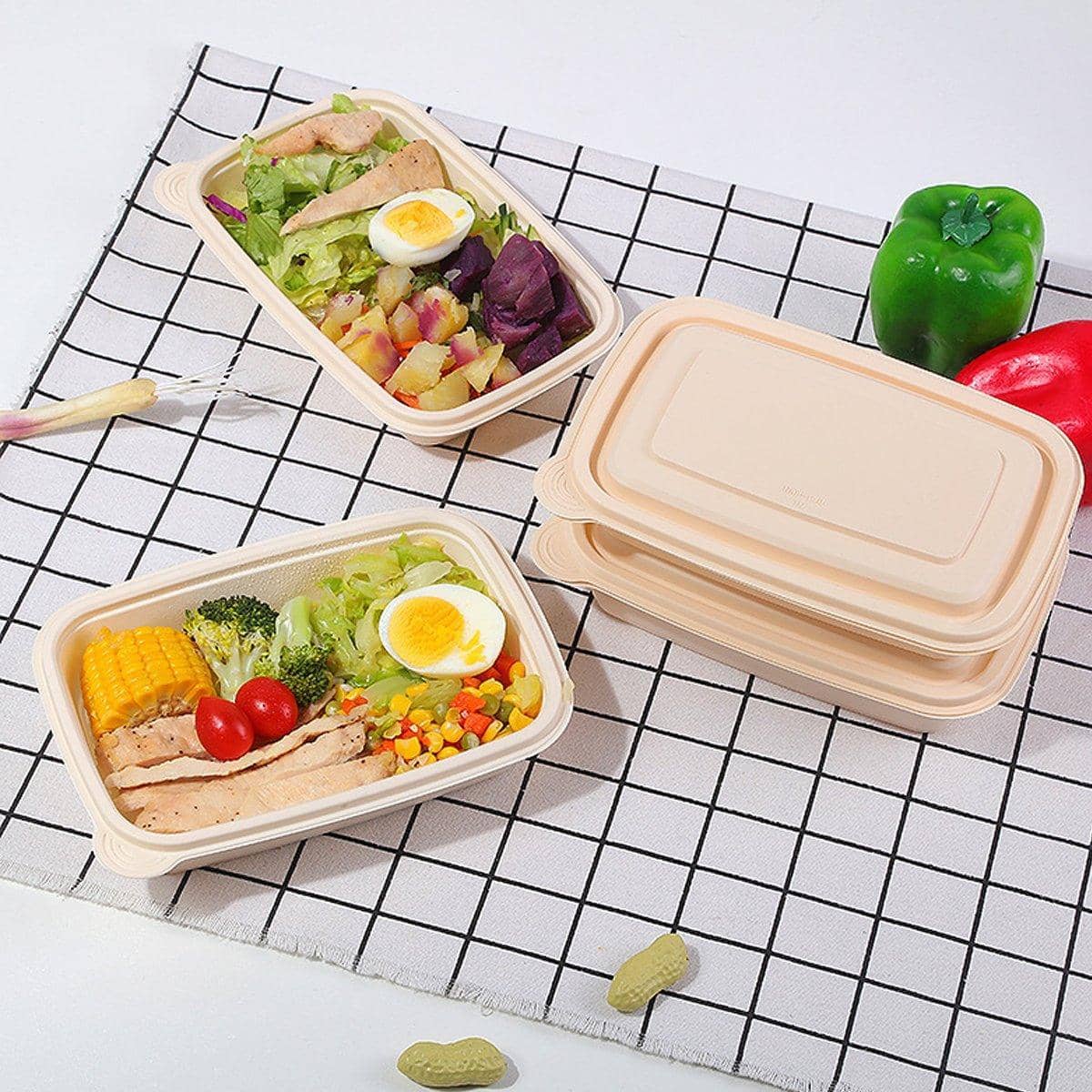 Rectangular Corn Starch Lunch Boxes with Lids, Pack of 50 - 750 ml (210 x 140 x 46 mm) - view 5