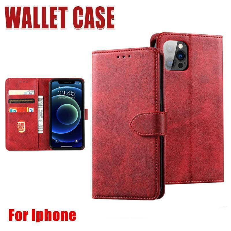Red Faux Leather Wallet Flip Case with Card Slot - iPhone 13 Pro - view 2
