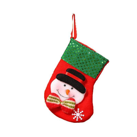 Red Velvet Christmas Stocking Gift Bag - Snowman