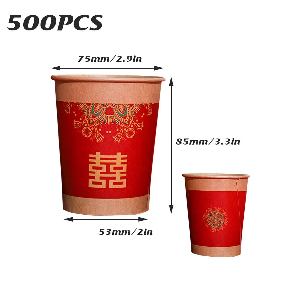 Red Wedding Paper Coffee Cups with Gold Pattern, 500 Piece for Hot and Cold Drinks - view 3