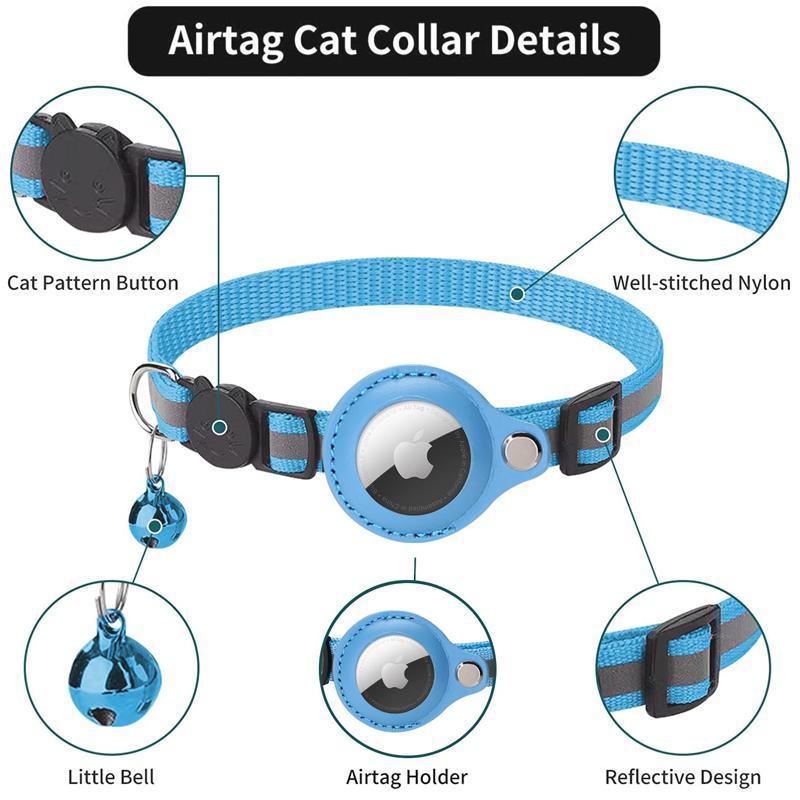 Reflective Cat Collar with Holder for AirTag, 22-32cm - Blue - view 4