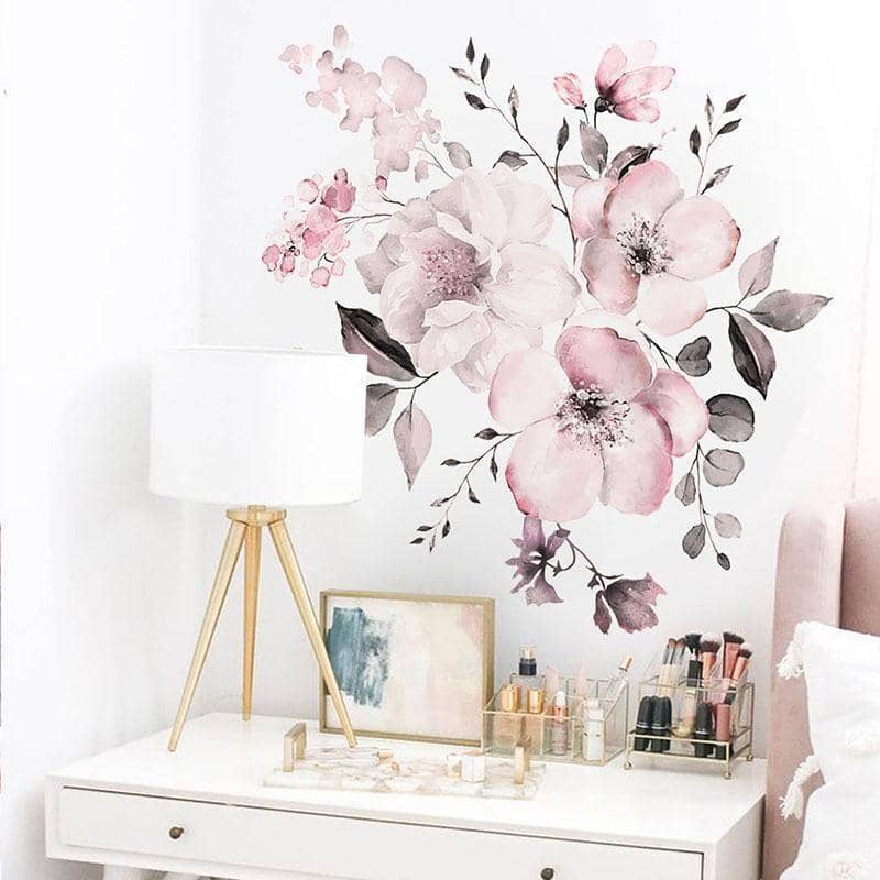Removable Wall Stickers Watercolour Dusty Pink Flowers and Leaves for Home Decor - view 5