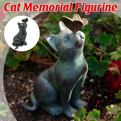 Resin Garden Cat Statue with Butterfly, Outdoor Decor Ornament
