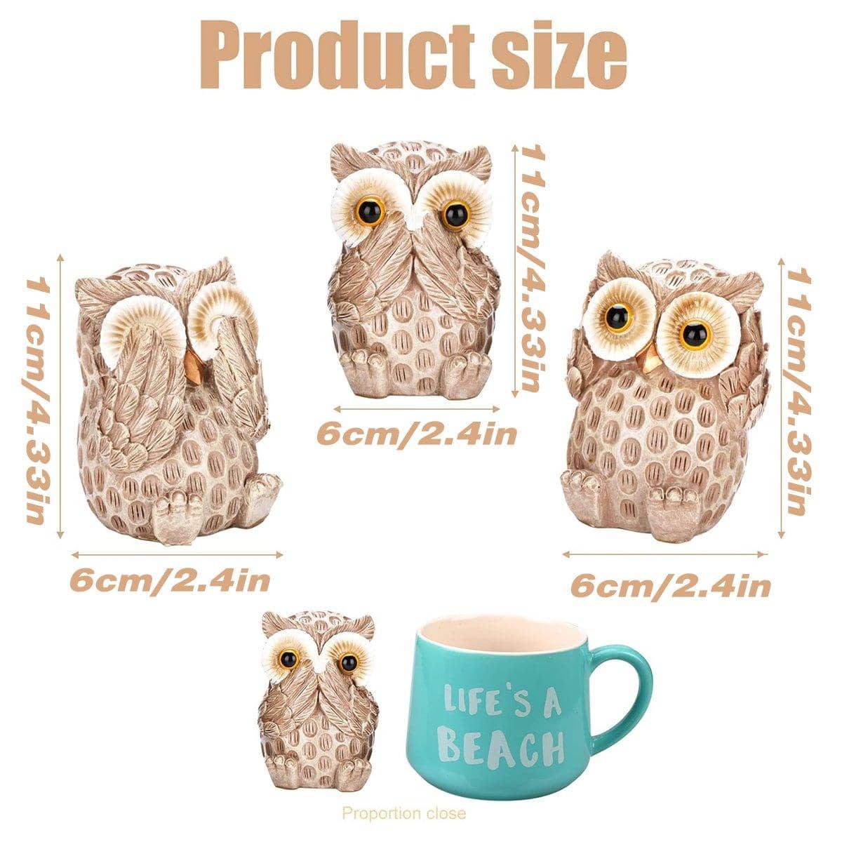 Resin Owl Ornaments Home Decor Figurines Set of 3 for Living Room and Desk - view 3