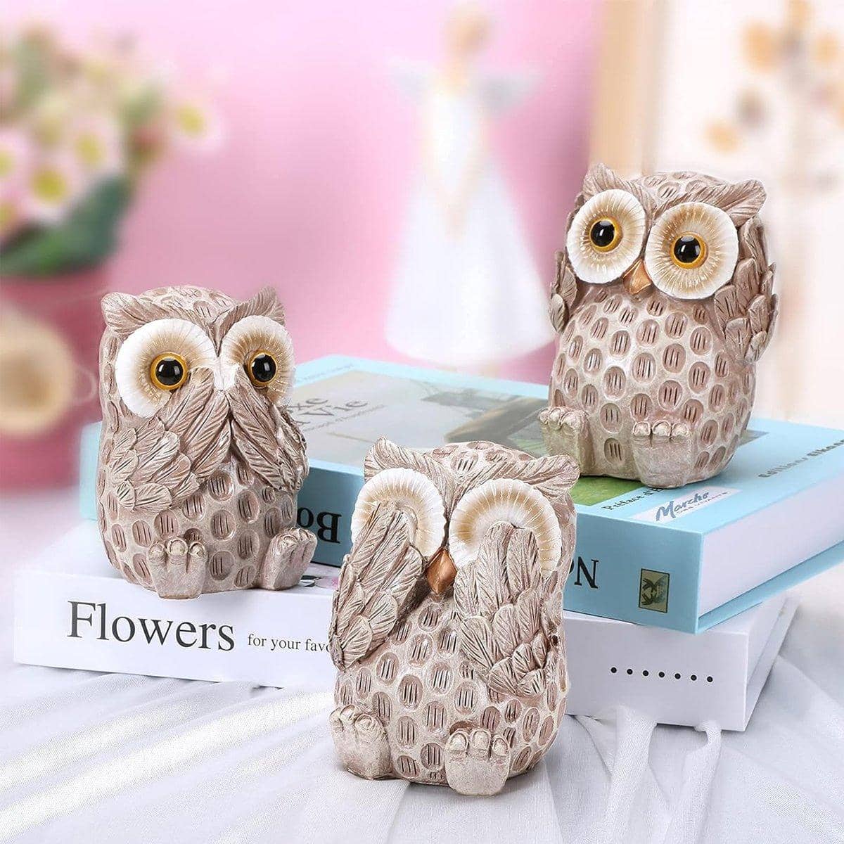 Resin Owl Ornaments Home Decor Figurines Set of 3 for Living Room and Desk - view 5