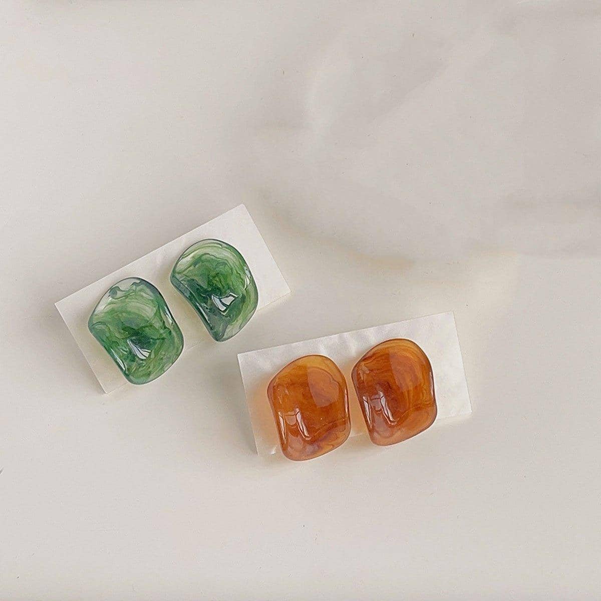 Resin Square Earrings Modern Geometric Design for Women and Girls - Brown - view 4