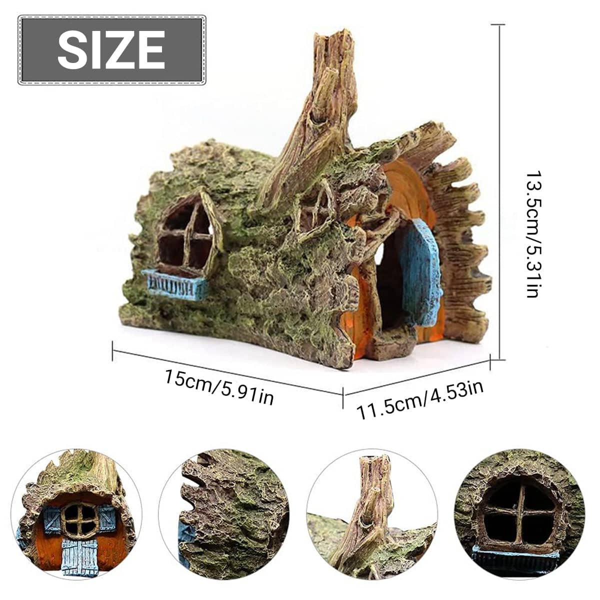 Resin Tree House Cave Aquarium Ornament, Fish Tank Hideout Decoration - view 3