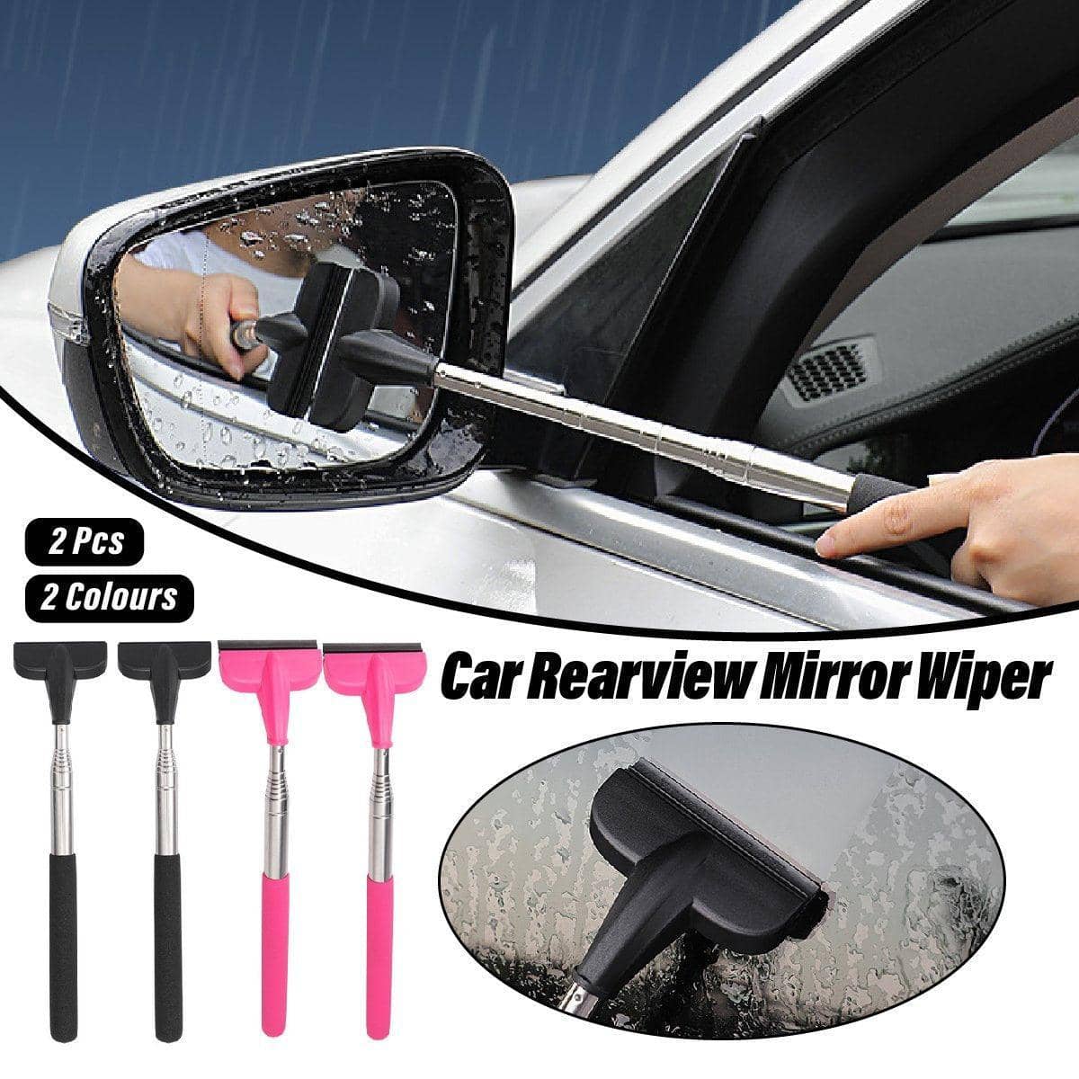 Retractable Car Mirror Wiper, Pack of 2 - Pink - view 2