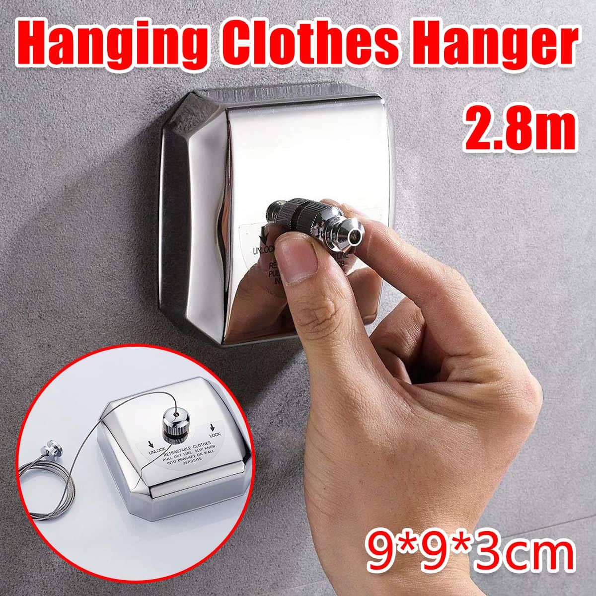 Retractable Indoor Clothesline 2.8 m Invisible Stainless Steel Wire Sturdy