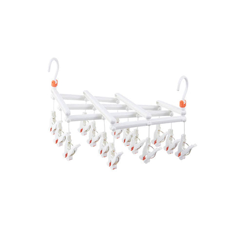 Retractable Sock Drying Rack with 14 Clips - White
