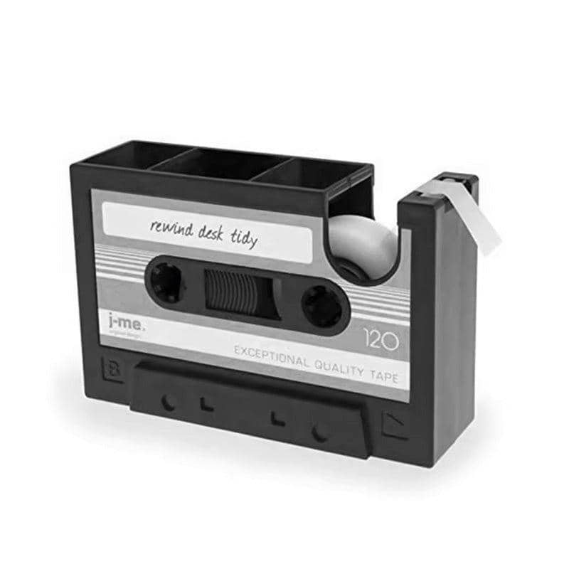 Retro Cassette Tape Pen Holder with Tape Dispenser - Grey and Black