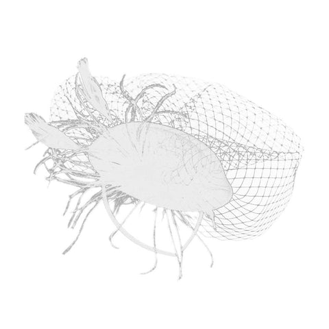 Retro Feather Fascinator with Bridal Veil - White