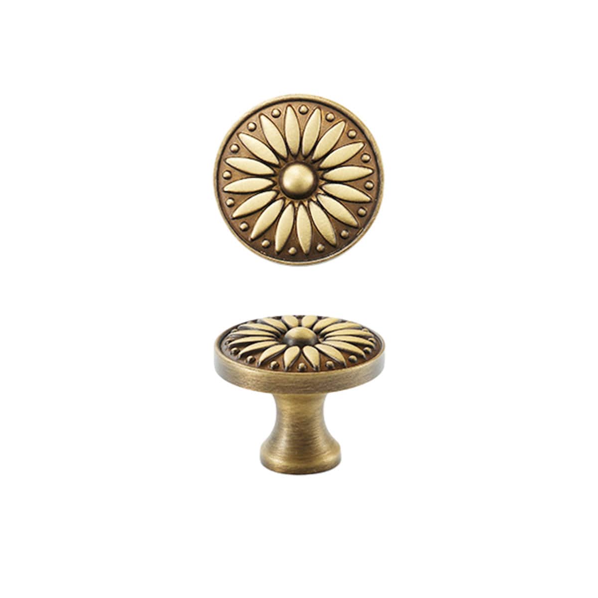 Retro Flower Pattern Cabinet Knob, Single Hole - Antique Brass