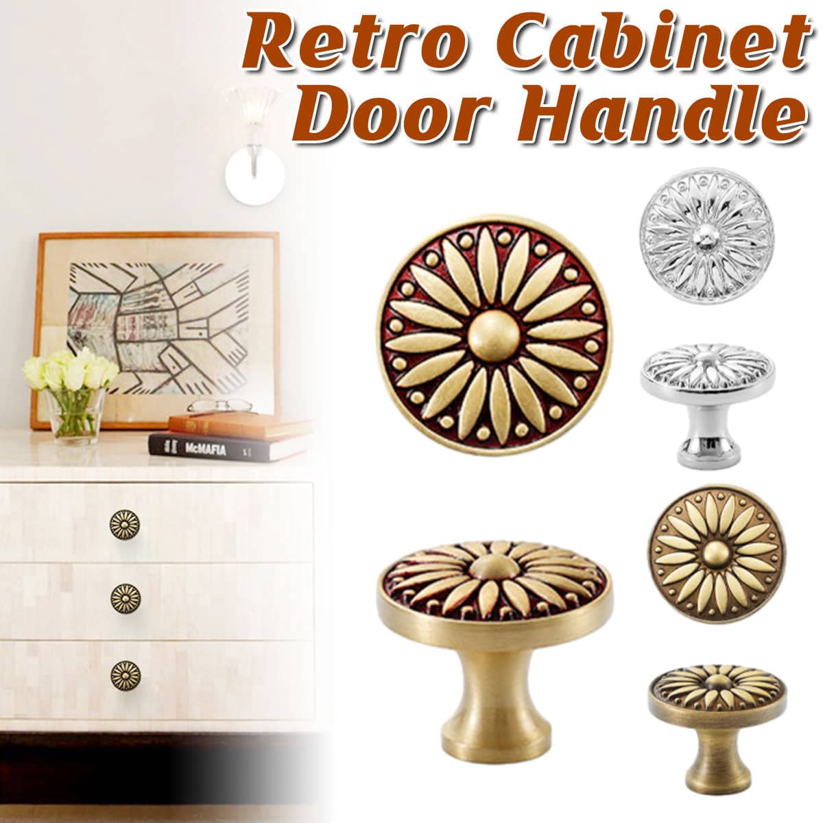 Retro Flower Pattern Cabinet Knob, Single Hole - Antique Brass - view 2