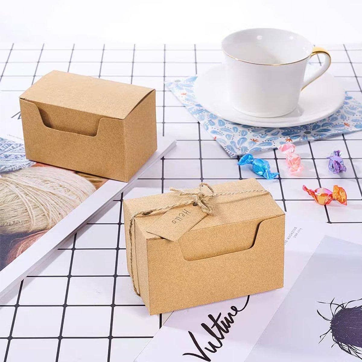 Retro Kraft Paper Wedding Candy Boxes, Rectangular Gift Packaging - Pack of 50 - view 5