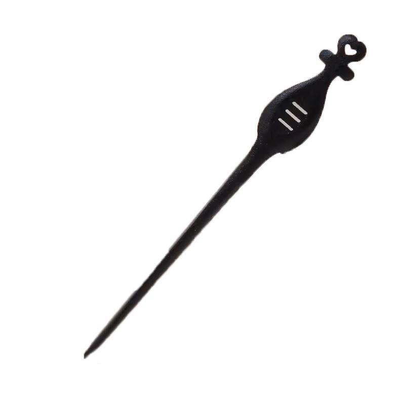 Retro Wooden Carved Hair Stick - Dark Wood, Heart Top