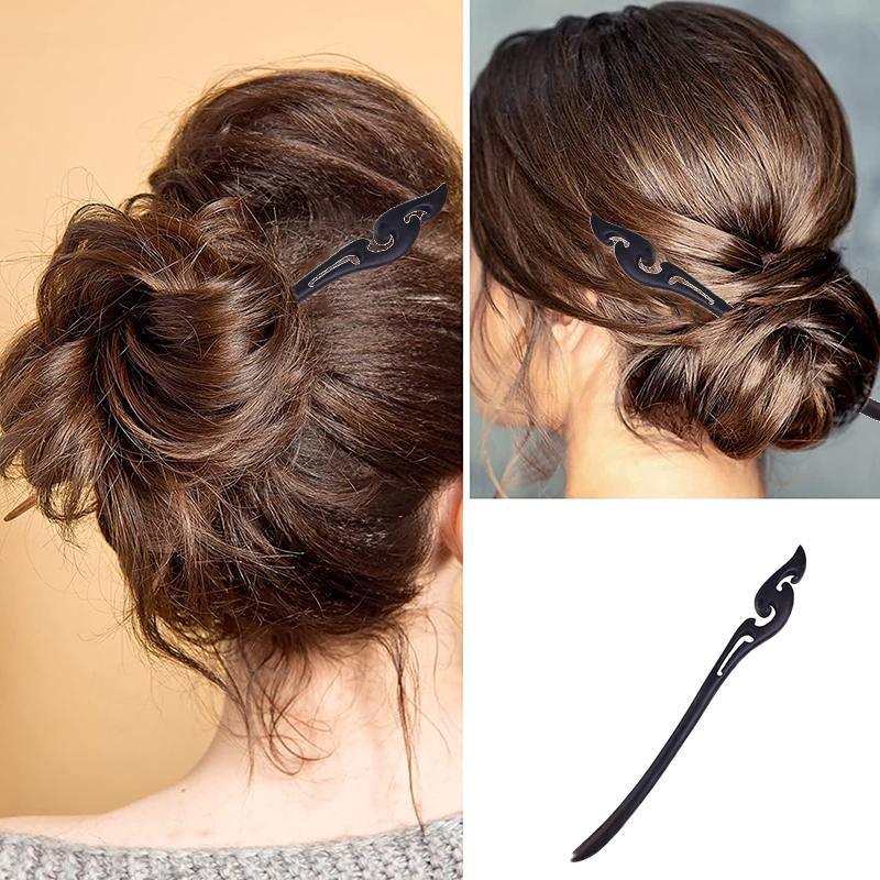Retro Wooden Carved Hair Stick - Dark Wood, Heart Top - view 5
