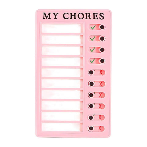 Reusable Chore Chart with Sliding Checklist, 20 x 12 cm - Pink