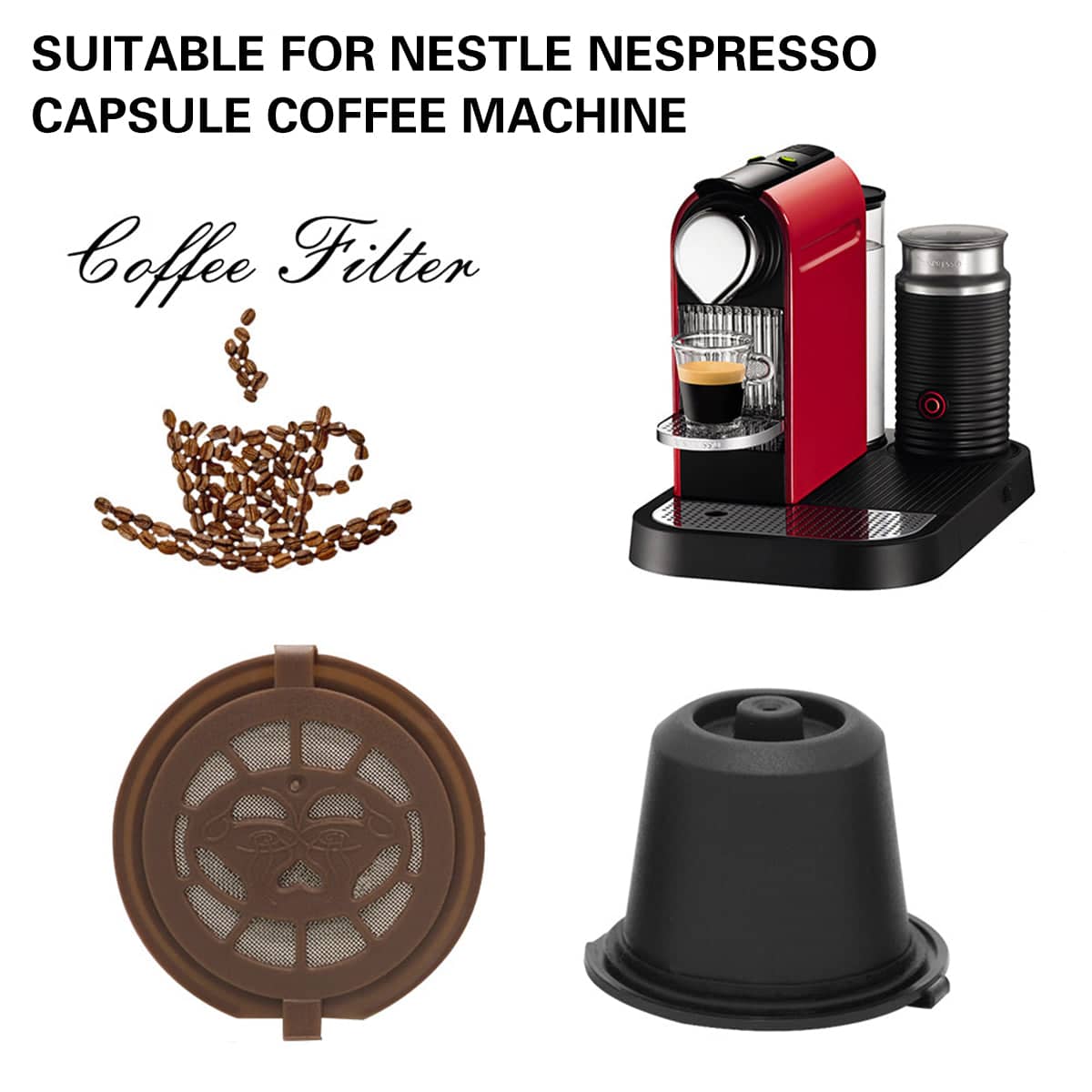Reusable Coffee Capsule Pods for Nespresso Machines, Pack of 6 - Black - view 5