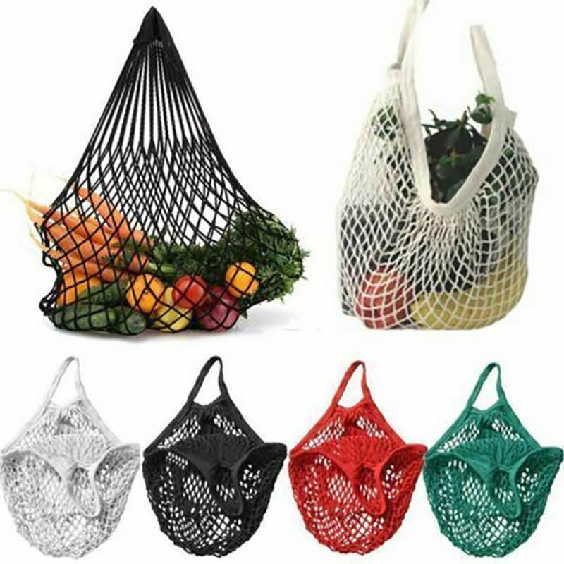 Reusable Cotton Mesh Net Shopping Bag, Foldable String Tote - Grey - view 6