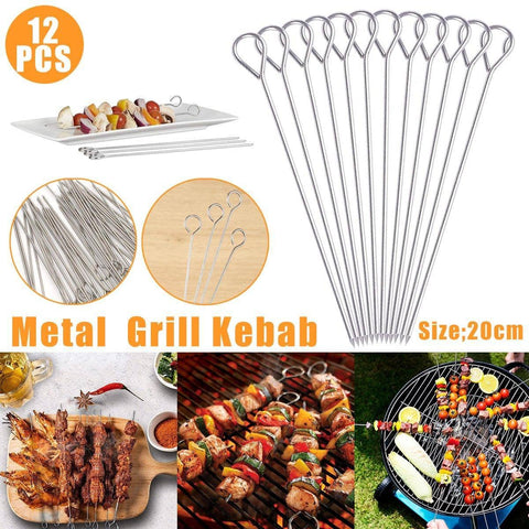 Reusable Stainless Steel BBQ Skewers, 20 cm - Pack of 12