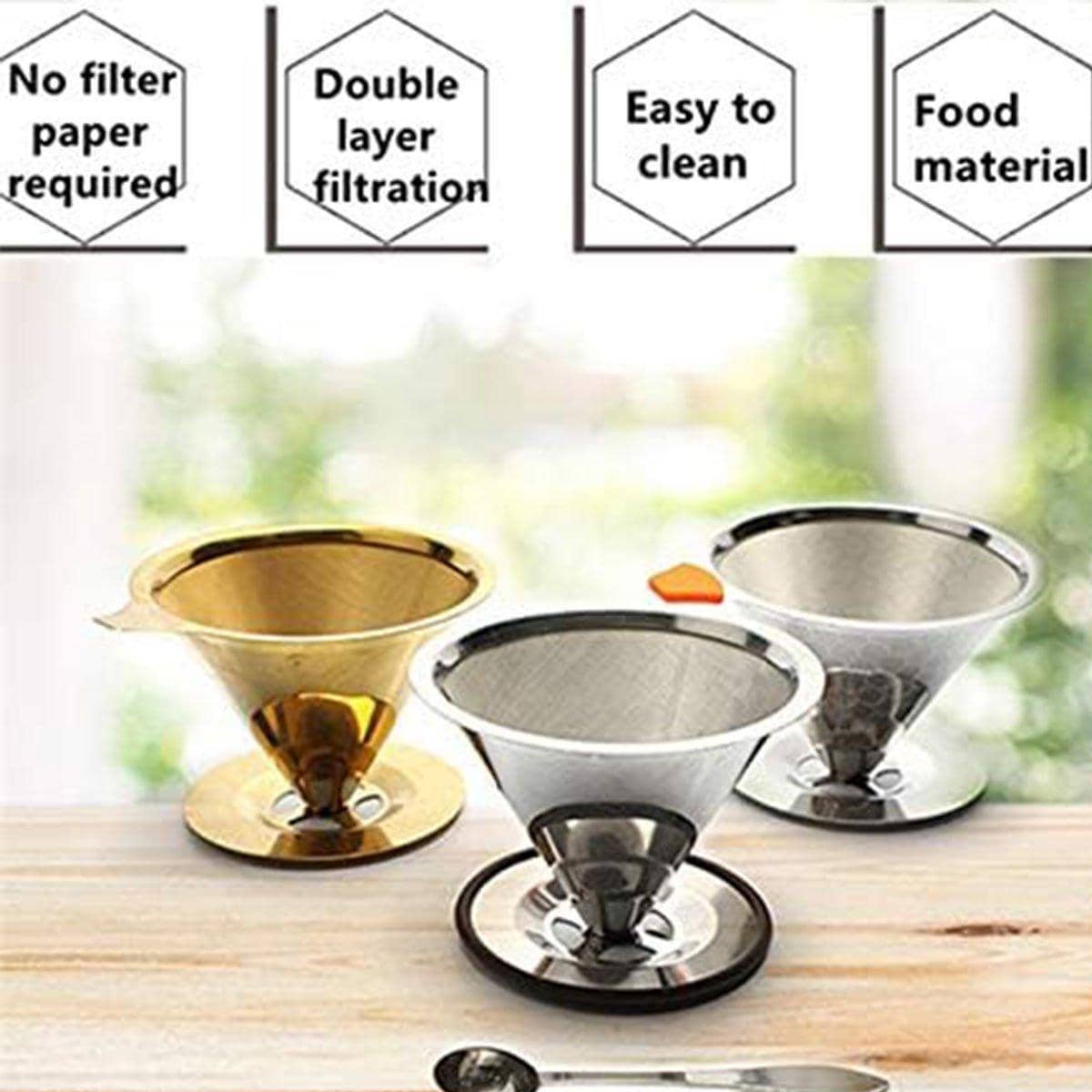 Reusable Stainless Steel Coffee Filter, Double Layer 600 Mesh - view 5