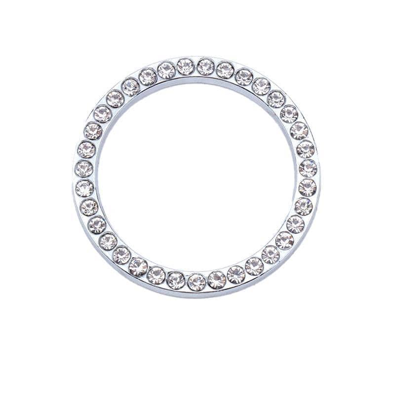 Rhinestone Car Start Button Decorative Ring - Silver