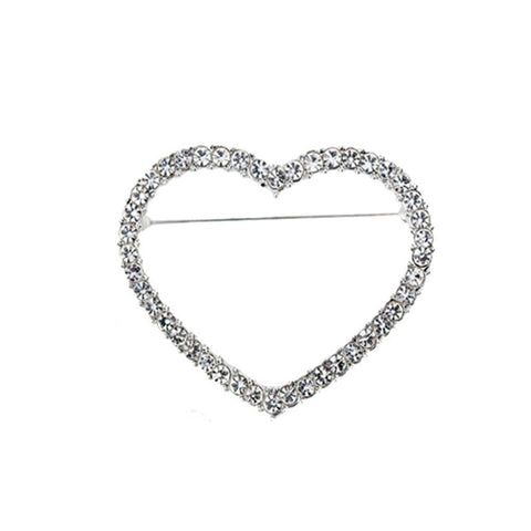Rhinestone Heart Brooch Pin - Large (4.7 x 3.8cm), Silver Tone