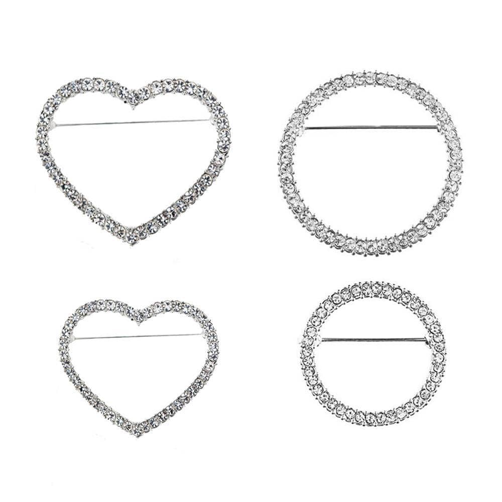 Rhinestone Round Brooch Pin - Large (4.3cm Diameter), Silver Tone - view 3