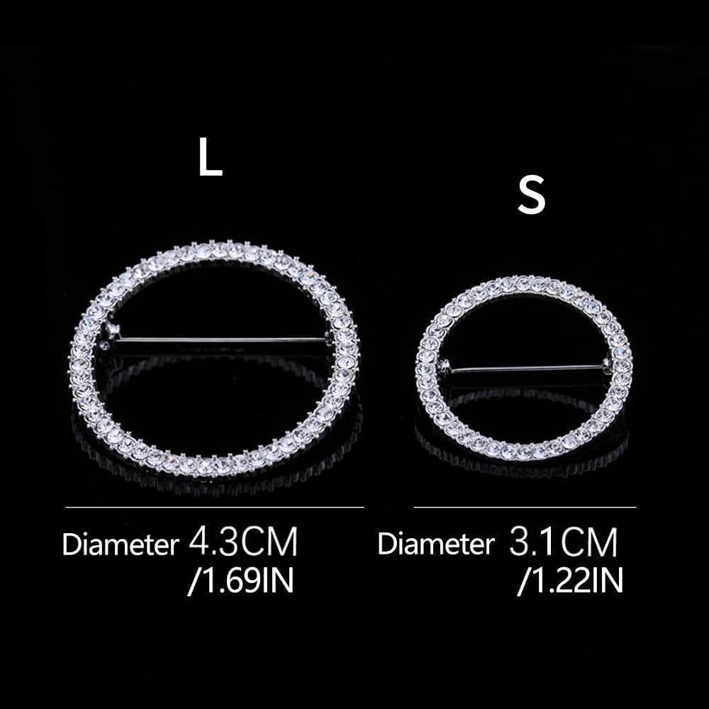 Rhinestone Round Brooch Pin - Large (4.3cm Diameter), Silver Tone - view 4