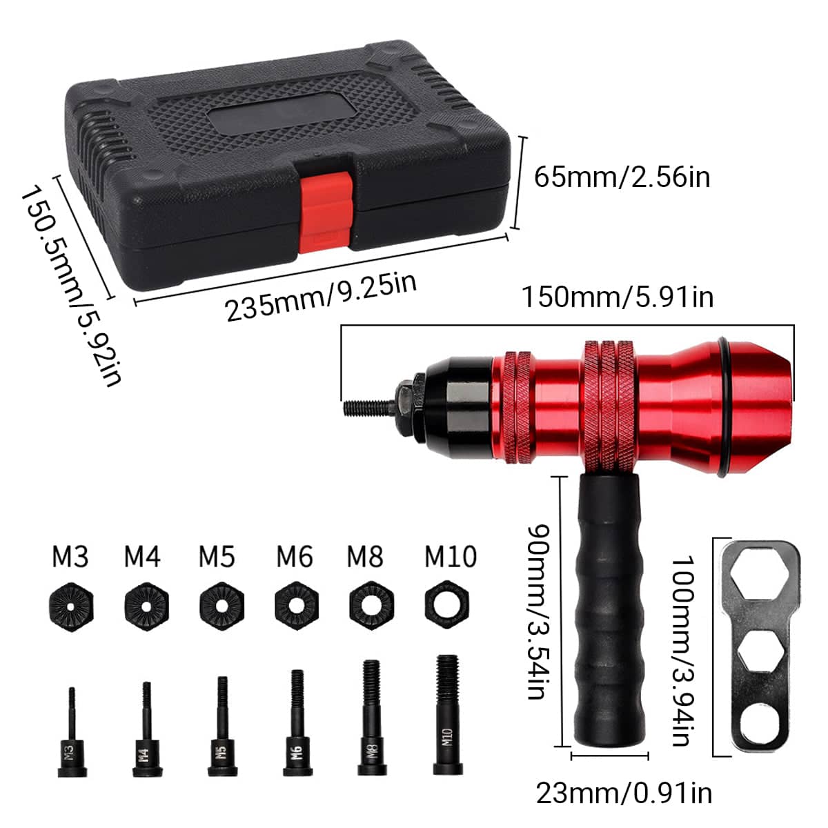 Rivet Nut Gun Set 10 Piece M3 to M10 Threaded Insert Tool Kit for Metal Sheet - view 3