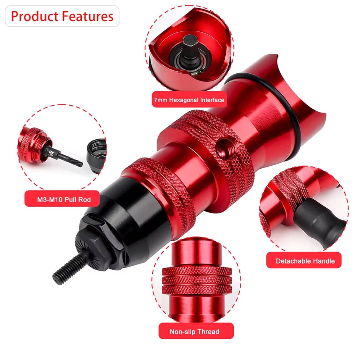 Rivet Nut Gun Set 10 Piece M3 to M10 Threaded Insert Tool Kit for Metal Sheet - view 4