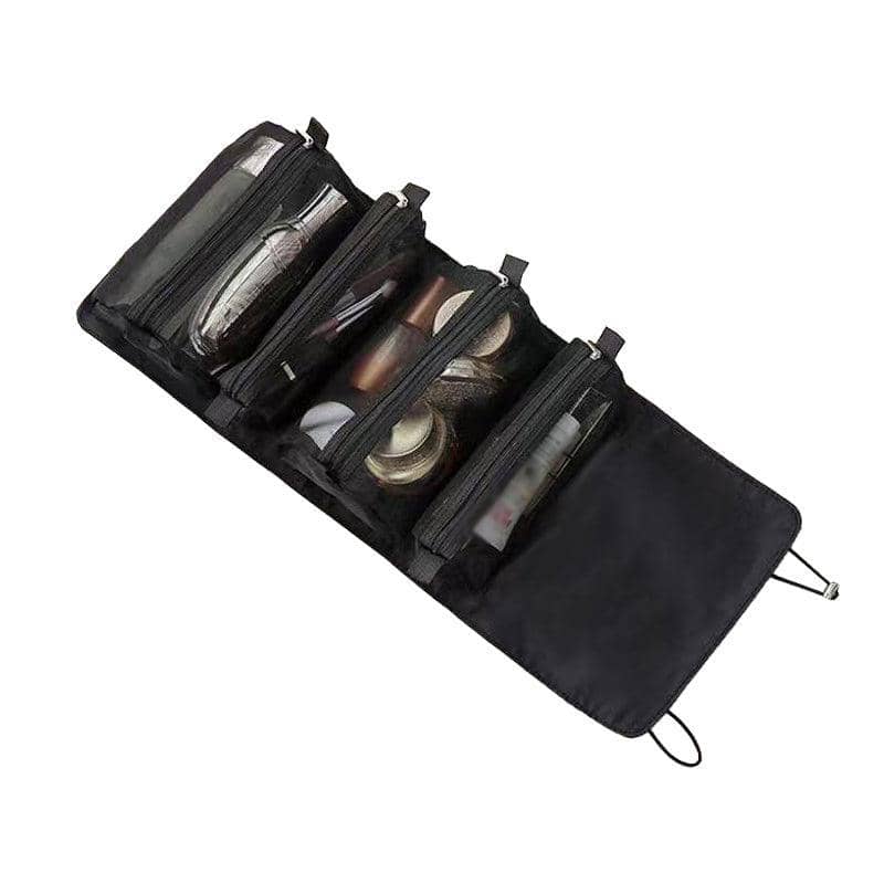 Roll-Up Travel Cosmetic Bag with 4 Detachable Pouches - Black