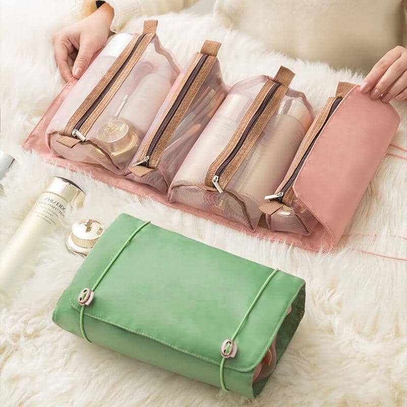Roll-Up Travel Cosmetic Bag with 4 Detachable Pouches - Black - view 4