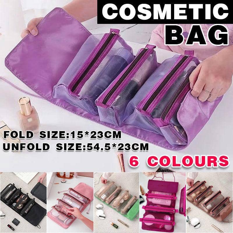 Roll-Up Travel Cosmetic Bag with 4 Detachable Pouches - Wine Red - view 2