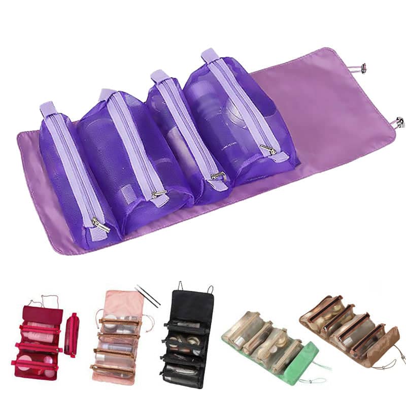 Roll-Up Travel Cosmetic Bag with 4 Detachable Pouches - Wine Red - view 3