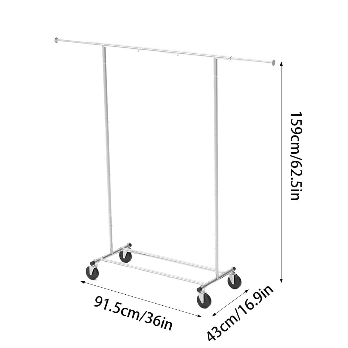 Rolling Chrome Clothes Drying Rack with Extending Top Rail and Casters - view 3