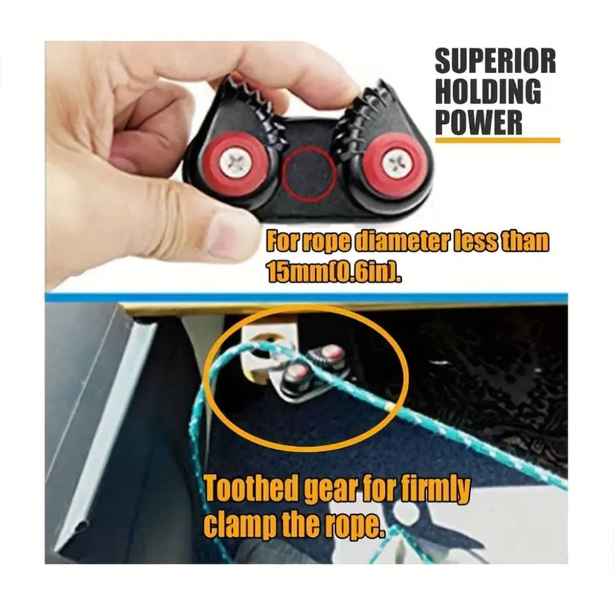 Rope Clamp Set, 2 Pack, Aluminium Alloy, Black, 86 x 38mm - view 4