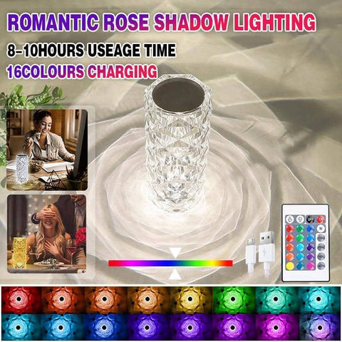 Rose Crystal Table Lamp, 16 Colour LED Night Light with Remote