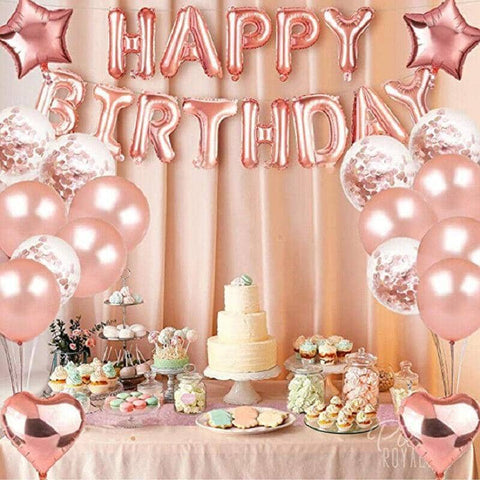 Rose Gold Birthday Party Decoration Set with Foil Curtain and Balloons