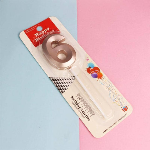 Rose Gold Number Birthday Candle with Stand - Number 6