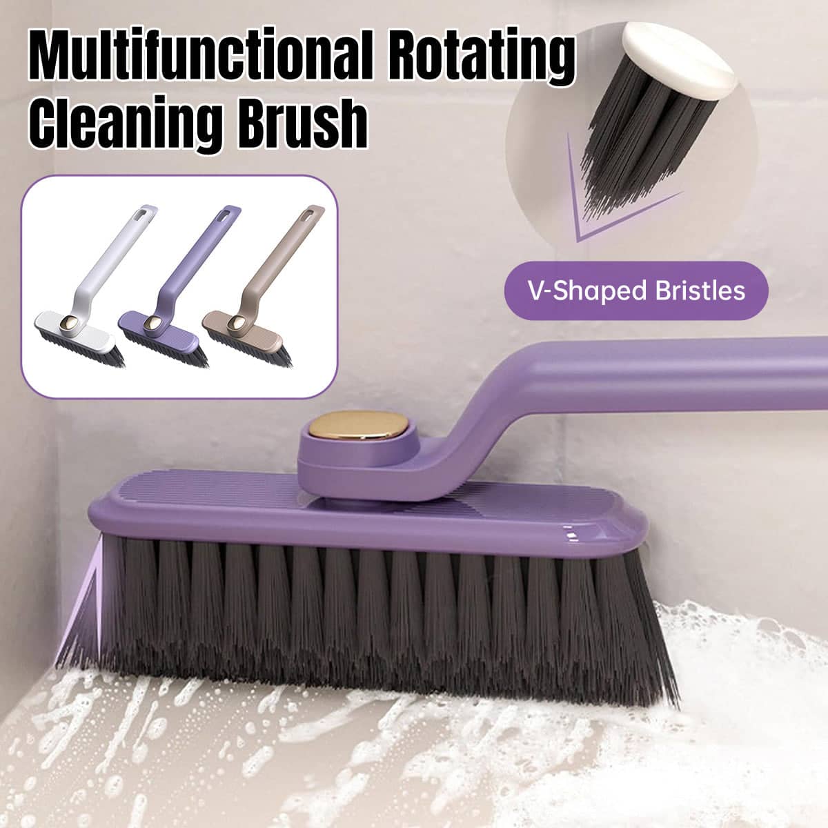 Rotary Bathroom Cleaning Brush with Hard Bristles - Purple - view 2