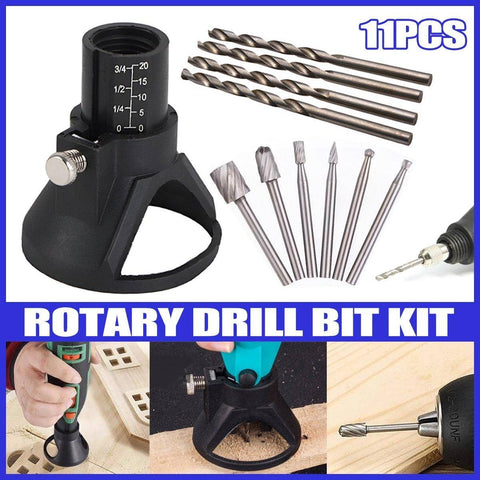 Rotary Multi Tool Cutting Guide Attachment Kit Set of 11 with HSS Router Drill Bits