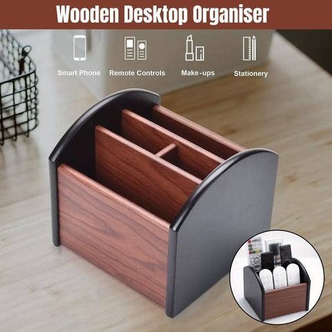 Rotatable Wooden Desktop Storage Box Organiser - 14.8 x 14.5 x 13cm