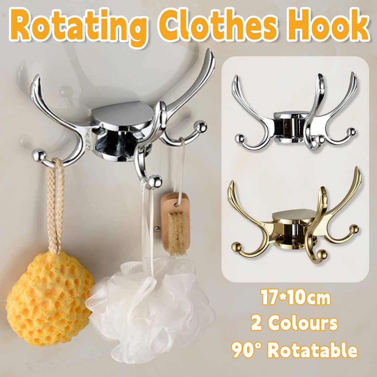 Rotating Wall Mounted Coat Hook Foldable Space Saving Hook for Home - Gold - view 2