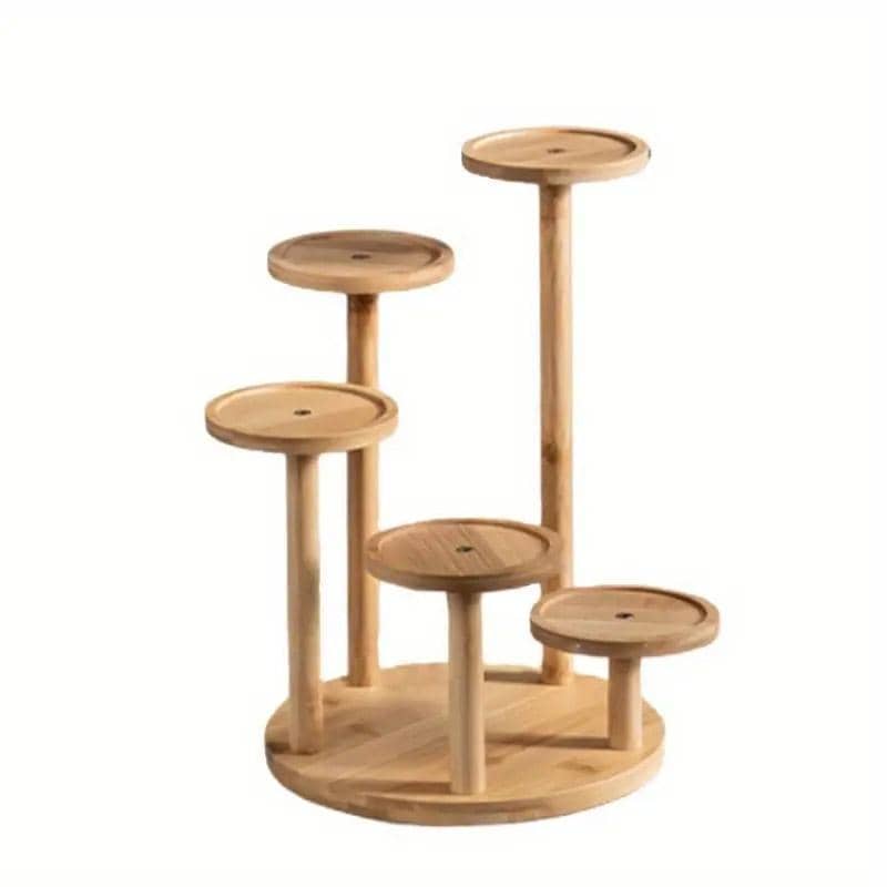 Round Bamboo Flower Stand, Tabletop Plant Display Rack for Balcony - view 2