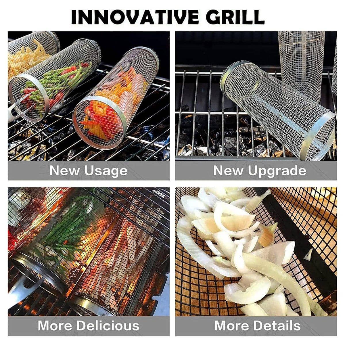 Round BBQ Grill Basket Cage Pack of 2 - Small (20 x 9.5 cm) - view 5